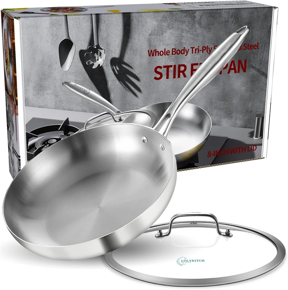 EWFEN 12 Inch Tri-Ply Stainless Steel Frying