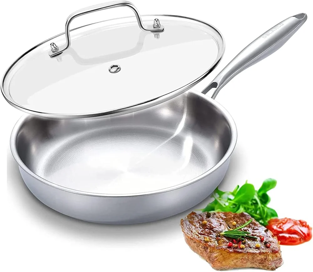 LOLYKITCH 12 Inch Tri-Ply Stainless Steel Frying