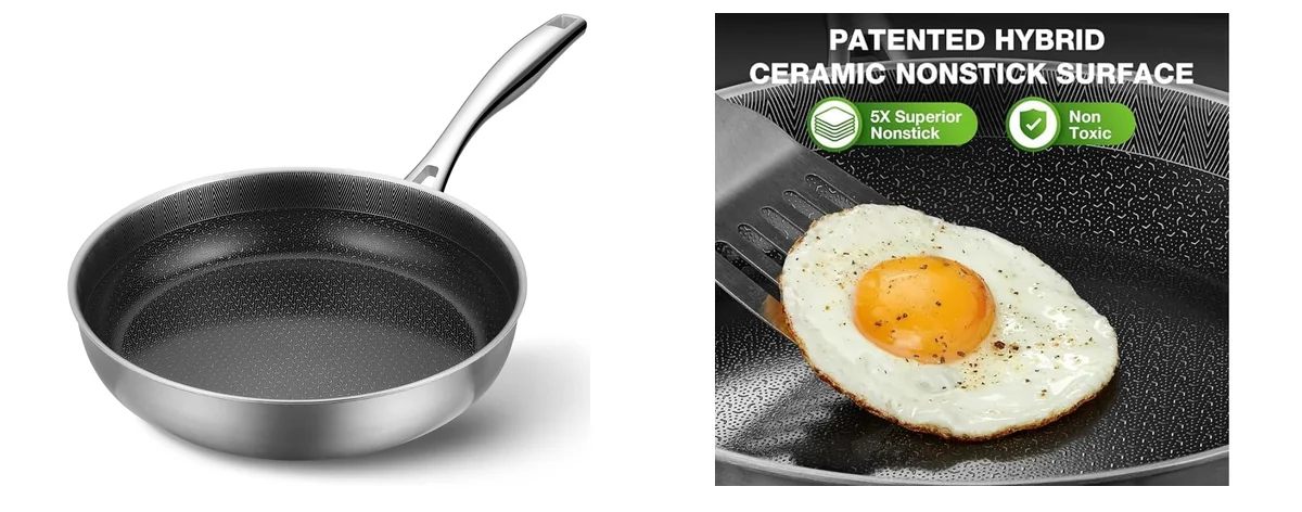 PekGema Hybrid Nonstick Frying Pan 10inch,5-Ply Stainless images