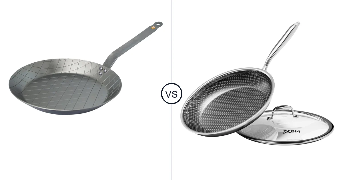 Comparison of de Buyer MINERAL B Carbon Steel Steak Pan and XBM Nonstick Frying Pan