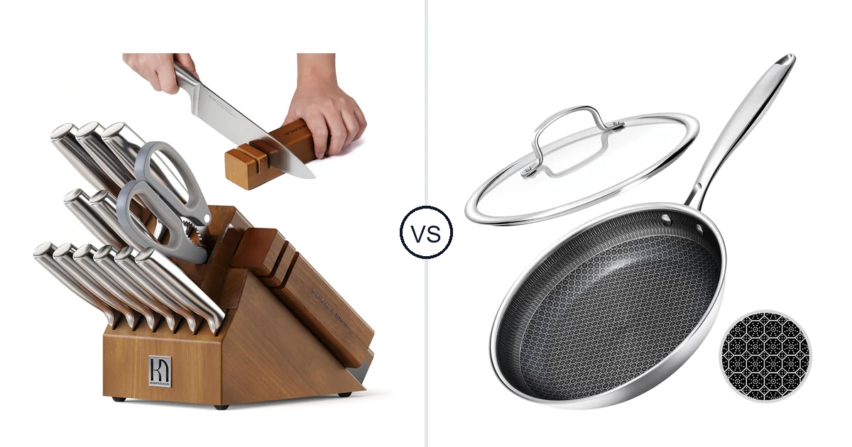 Comparison of KnifeSaga Kitchen Knife Set and USELUCK Nonstick Frying Pans