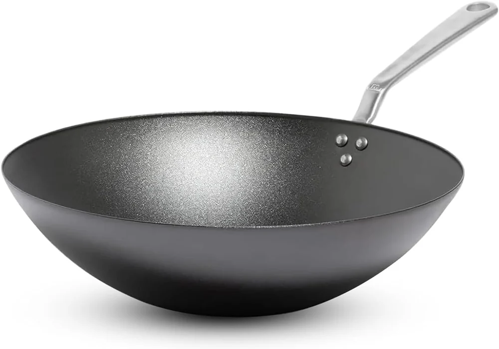 YOSUKATA 13.5” Blue Carbon Steel Wok Pan