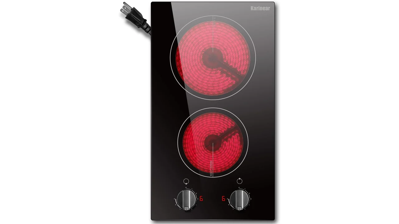 Karinear 110v Electric Cooktop 2 Burners, 12” Electric