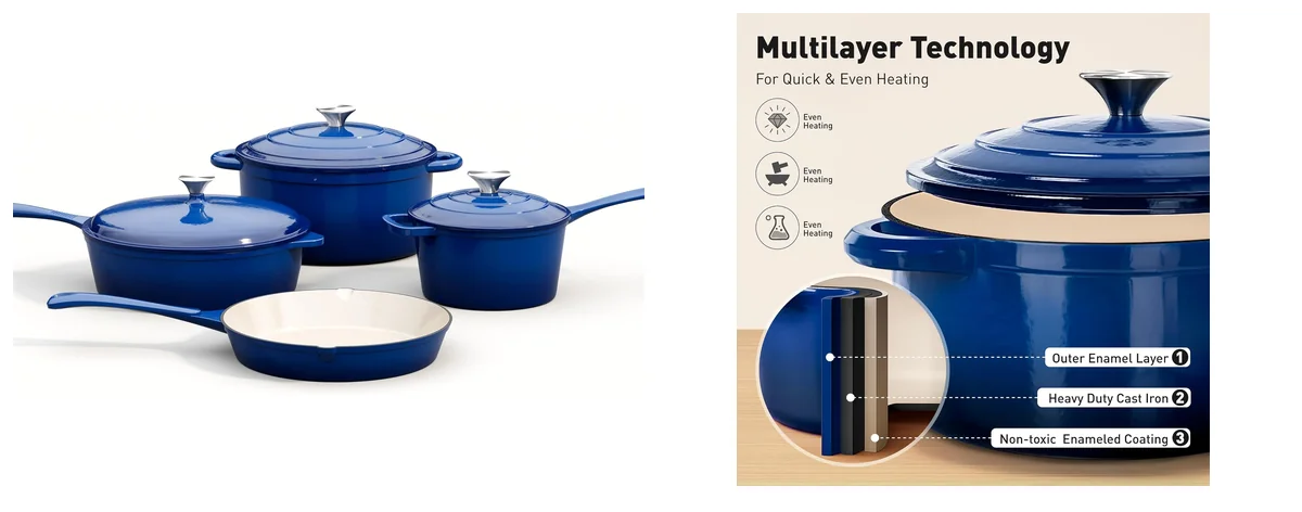 MAISON ARTS 7 Piece Enameled Cast Iron Cookware images