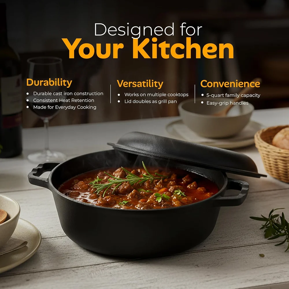 KICHLY Cast Iron Dutch Oven