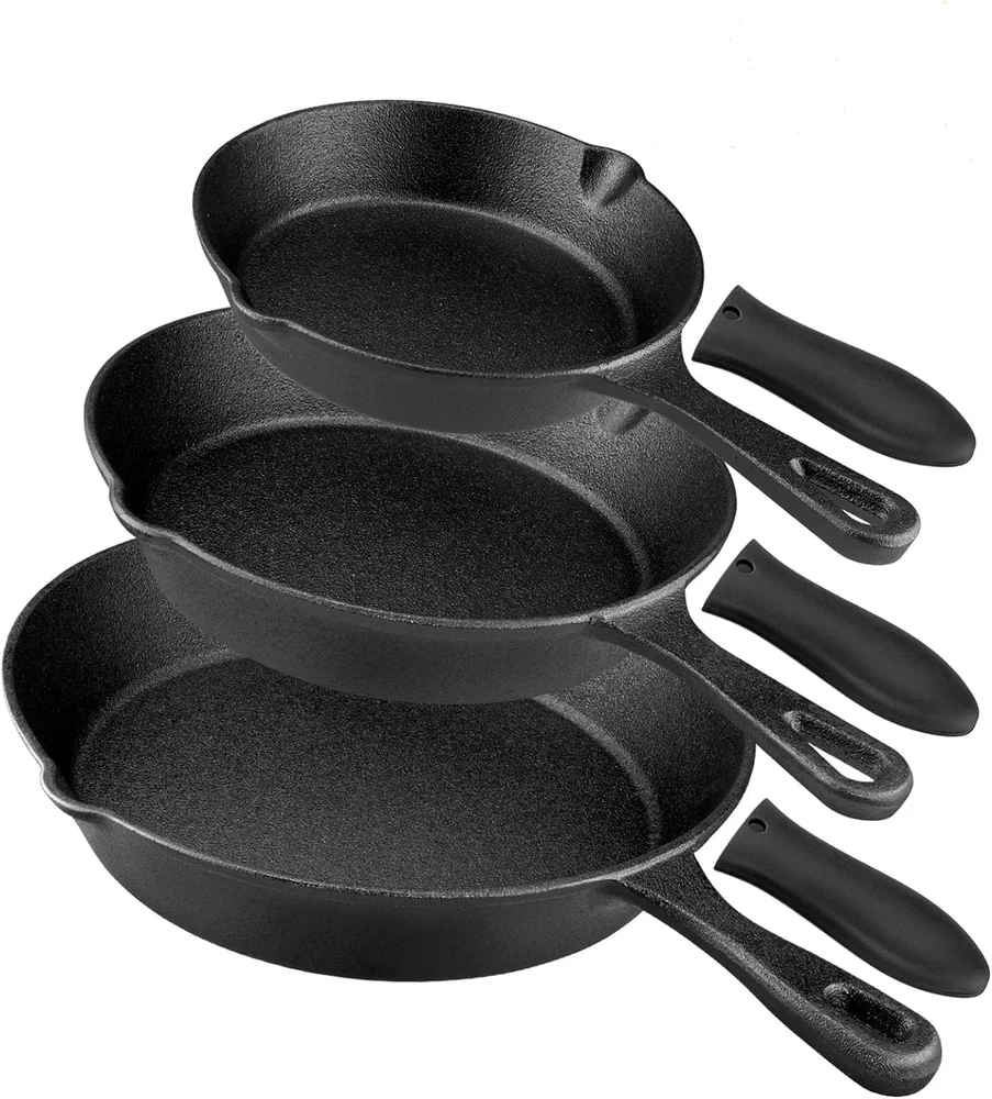 Simple Chef Cast Iron Skillet 3-Piece Set w/Cookbook