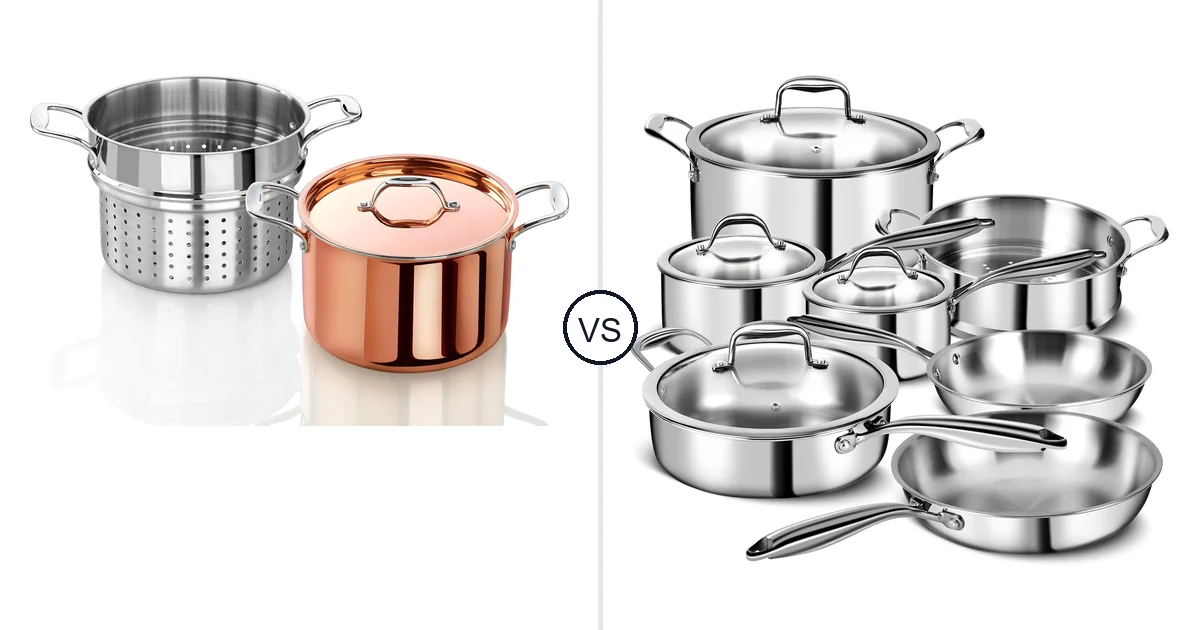 Comparison of Artaste Rain Copper Clad Cookware (7.5 QT and EWFEN 11 Pieces (Stainless Steel)