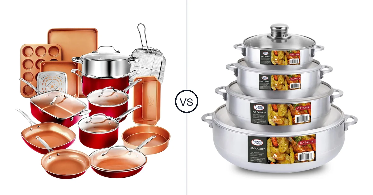 Comparison of GOTHAM STEEL 20 Piece Set and Alpine Cuisine 8-Piece