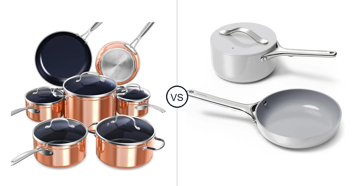 Comparison of Nuwave 12pc and Caraway Fry Pan (1.05 qt, 8") & Sauce Pan (1.75 qt)