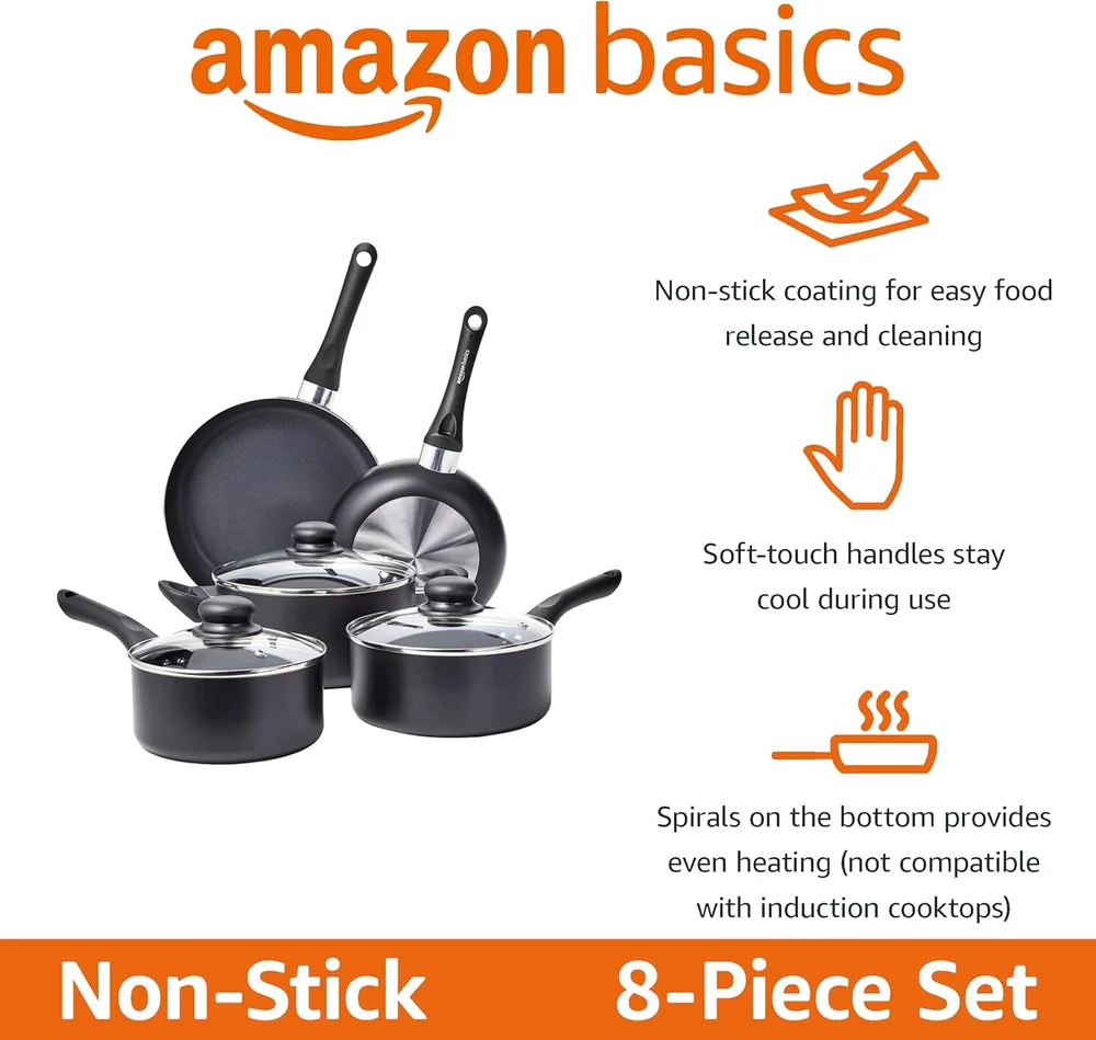 Amazon Basics 8 Piece Set, Pots & Pans