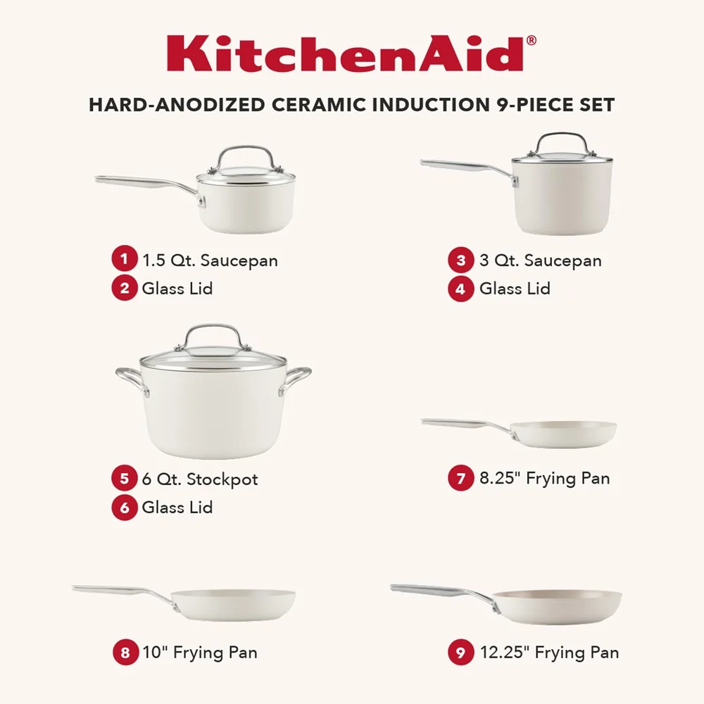KitchenAid 9 Piece Cookware Set with Stainless Steel Handles